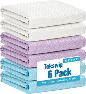 Microfiber Cleaning Cloth for Glass Window and Car Screen | 6 Pack 15.5 x 15.5Inch White Blue Purple Lint Free Streak Free Microfiber Cleaning Cloth for Glass Window and Car Screen | 6 Pack 15.5 x 15.5Inch White Blue Purple Lint Free Streak Free