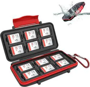 Kiorafoto IPX5 Water-Resistant SD Card Case Holder with 12 Slots | Anti-Shock,Durable,SD SDHC SDXC Memory Card Storage Protector Wallet,Hard Shell with Rubber Interior,Includes Carabiner Kiorafoto IPX5 Water-Resistant SD Card Case Holder with 12 Slots | Anti-Shock,Durable,SD SDHC SDXC Memory Card Storage Protector Wallet,Hard Shell with Rubber Interior,Includes Carabiner