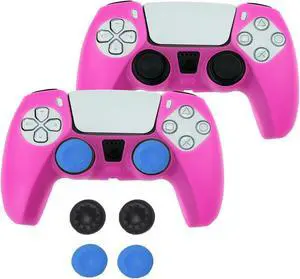 2PCS Soft Non-Slip Gel Controller Silicone Protective Skin Cover Case for PS5 Controller Grip, 2 Pack with 6 x Thumb Grip Caps(Hot Pink) 2PCS Soft Non-Slip Gel Controller Silicone Protective Skin Cover Case for PS5 Controller Grip, 2 Pack with 6 x Thumb Grip Caps(Hot Pink)