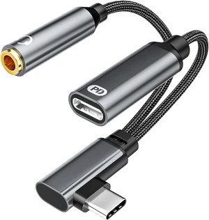 90 Degree Right Angle USB C to 3.5mm Audio and Charger Adapter 90 Degree Right Angle USB C to 3.5mm Audio and Charger Adapter