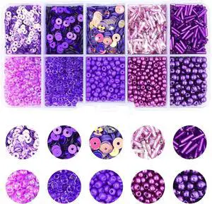 1 Box of Mixed Craft Beads Including Glass Bugle Seed Pearl Semi-Cupped Sequins Beads for DIY Arts Crafts Sewing Embroidery Clothing Jewelry Making (Purple, Assorted Size) 1 Box of Mixed Craft Beads Including Glass Bugle Seed Pearl Semi-Cupped Sequins Beads for DIY Arts Crafts Sewing Embroidery Clothing Jewelry Making (Purple, Assorted Size)