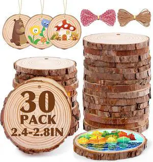 30 Pack Wood Slices for Crafts,2.4-2.8In Unfinished Natural Wood Rounds with Tree Bark.Wood Circles Predrilled with Hole and 20m Rope for Centerpiece Table Decorations,Christmas Ornaments,DIY Gifts 30 Pack Wood Slices for Crafts,2.4-2.8In Unfinished Natural Wood Rounds with Tree Bark.Wood Circles Predrilled with Hole and 20m Rope for Centerpiece Table Decorations,Christmas Ornaments,DIY Gifts