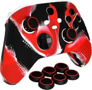 Anti-Slip Red Black Controller Skin,Studded Edition Protective Silicone Cover Skin Grips Compatible with Xbox Series X/S Controller and 6 PCS Thumb Grips Caps. Anti-Slip Red Black Controller Skin,Studded Edition Protective Silicone Cover Skin Grips Compatible with Xbox Series X/S Controller and 6 PCS Thumb Grips Caps.