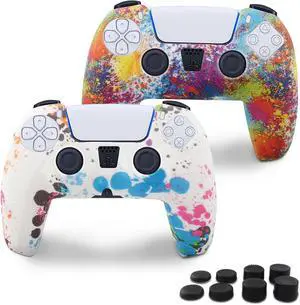 PS5 Silicone Controller Skin 2 Pack Anti-Slip Silicone Protector Sleeve Cover Case for PlayStation 5 with 8 Thumb Grip Caps PS5 Controller Accessories Grip Cover, Colorful PS5 Silicone Controller Skin 2 Pack Anti-Slip Silicone Protector Sleeve Cover Case for PlayStation 5 with 8 Thumb Grip Caps PS5 Controller Accessories Grip Cover, Colorful