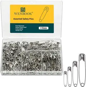 Wenrook 300 Pack Safety Pins, Large & Small Safety Pins for Clothes | 4 Assorted Sizes, Durable Nickel Plated Steel, Safety Pins for Clothes, Crafts, Pinning and More Wenrook 300 Pack Safety Pins, Large & Small Safety Pins for Clothes | 4 Assorted Sizes, Durable Nickel Plated Steel, Safety Pins for Clothes, Crafts, Pinning and More