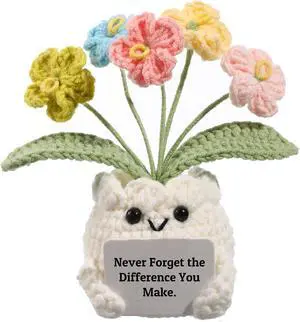 Forget-Me-Not Crochet Flower Potted Plant Gift | Difference You Make Gift, PET Display Box, Teacher Appreciation, Coworker, Employee, Thank You Gift, Handmade Desk Decor Forget-Me-Not Crochet Flower Potted Plant Gift | Difference You Make Gift, PET Display Box, Teacher Appreciation, Coworker, Employee, Thank You Gift, Handmade Desk Decor