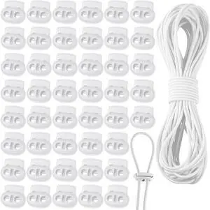 Patelai 50 Pieces Cord Locks Spring Toggles Stoppers Plastic Single Hole End Stopper Slider and 1/8 Inch 66 Feet Elastic Bungee Cord for Drawstring Shoelaces Clothing Bags(White, Simple Style) Patelai 50 Pieces Cord Locks Spring Toggles Stoppers Plastic Single Hole End Stopper Slider and 1/8 Inch 66 Feet Elastic Bungee Cord for Drawstring Shoelaces Clothing Bags(White, Simple Style)