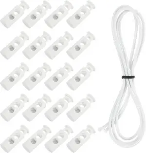 uxcell 20 Pcs Double Hole Cord Locks with 39Inch Elastic Shock Cord, Plastic Spring Toggle Stopper Clip with Stretch String for Shoelaces Drawstrings Paracord, White uxcell 20 Pcs Double Hole Cord Locks with 39Inch Elastic Shock Cord, Plastic Spring Toggle Stopper Clip with Stretch String for Shoelaces Drawstrings Paracord, White
