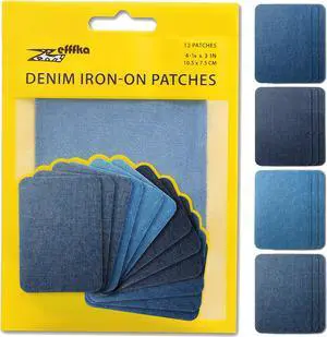 ZEFFFKA Denim Iron-on Patches Inside & Outside Strongest Glue 100% Cotton Black and White Repair Decorating Kit 12 Pieces Shades of Blue Size 3" by 4-1/4" (7.5 cm x 10.5 cm) ZEFFFKA Denim Iron-on Patches Inside & Outside Strongest Glue 100% Cotton Black and White Repair Decorating Kit 12 Pieces Shades of Blue Size 3" by 4-1/4" (7.5 cm x 10.5 cm)