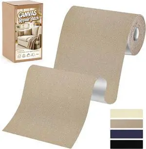 Canvas Repair Tape, 4x79 Inches Self-Adhesive Canvas Patch Repair | Waterproof Fabric Tape for Couch Furniture, Handbag, Clothes, Sun Umbrella, Tent, Boat Cover (Beige) Canvas Repair Tape, 4x79 Inches Self-Adhesive Canvas Patch Repair | Waterproof Fabric Tape for Couch Furniture, Handbag, Clothes, Sun Umbrella, Tent, Boat Cover (Beige)