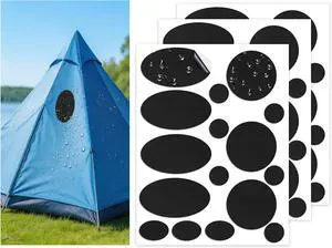 48Pcs Self-Adhesive Fabric Repair Patches, Waterproof Nylon Tent Repair Kit, Heavy Duty No-Sew Gear Tape for Down Jacket, Sleeping Bag, Clothes, Instant Fix, Black 48Pcs Self-Adhesive Fabric Repair Patches, Waterproof Nylon Tent Repair Kit, Heavy Duty No-Sew Gear Tape for Down Jacket, Sleeping Bag, Clothes, Instant Fix, Black