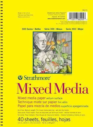 Strathmore 300 Series Mixed Media Paper Pad, Side Wire Bound, 5.5x8.5 inches, 40 Sheets (117lb/190g) - Artist Paper for Adults and Students - Watercolor, Gouache, Graphite, Ink, Pencil, Marker Strathmore 300 Series Mixed Media Paper Pad, Side Wire Bound, 5.5x8.5 inches, 40 Sheets (117lb/190g) - Artist Paper for Adults and Students - Watercolor, Gouache, Graphite, Ink, Pencil, Marker