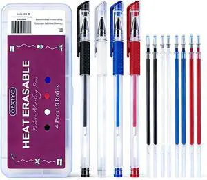 OZXTYO Heat Erasable Fabric Marking Pens 4 Pens + 8 Refills, No Ghost Lines,Disappearing Ink Precision Fabric Markers for Sewing Quilting Embroidery Dressmaking OZXTYO Heat Erasable Fabric Marking Pens 4 Pens + 8 Refills, No Ghost Lines,Disappearing Ink Precision Fabric Markers for Sewing Quilting Embroidery Dressmaking