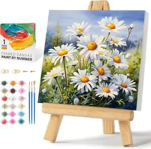 Offito Framed Paint by Numbers Kit for Adults Beginners, Daisy Flowers | 10x10 Inch, without Easel, Easy DIY Acrylic Canvas Craft Kit with Frame, Home Decor, Stress Relief Relaxing Hobby Gift Offito Framed Paint by Numbers Kit for Adults Beginners, Daisy Flowers | 10x10 Inch, without Easel, Easy DIY Acrylic Canvas Craft Kit with Frame, Home Decor, Stress Relief Relaxing Hobby Gift