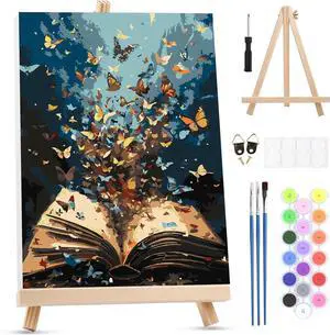 MXJSUA Butterflies Book Paint by Numbers Kit with Frame for Adults, Easy Beginners Paint by Number on Canvas with Easel, Acrylic Number Painting Craft Gifts for Home Decor, 8x12 inch MXJSUA Butterflies Book Paint by Numbers Kit with Frame for Adults, Easy Beginners Paint by Number on Canvas with Easel, Acrylic Number Painting Craft Gifts for Home Decor, 8x12 inch