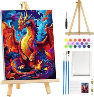 MOGTAA Dragon Paint by Numbers Kit for Adults Beginners with Frame, Animal Adult Paint by Number Kits on Canvas with Easel, Easy DIY Oil Painting Kits for Home Decor, 8x12in MOGTAA Dragon Paint by Numbers Kit for Adults Beginners with Frame, Animal Adult Paint by Number Kits on Canvas with Easel, Easy DIY Oil Painting Kits for Home Decor, 8x12in