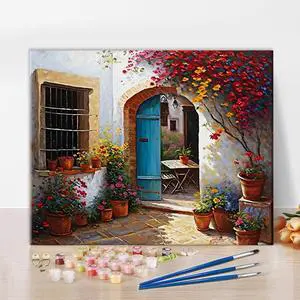 TUMOVO Paint by Numbers for Adults - Colorful Flowers Patio Spain Greece Acrylic Painting, Easy for Beginners, Watercolor for Home Decor, 16x20 Inch TUMOVO Paint by Numbers for Adults - Colorful Flowers Patio Spain Greece Acrylic Painting, Easy for Beginners, Watercolor for Home Decor, 16x20 Inch