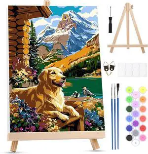 MXJSUA Cabin Dog Framed Paint by Numbers for Adults Beginners, Easy Adults' Paint-by-Number Kits on Canvas with Easel, Animal Acrylic Number Painting Crafts Kits Gifts for Home Decor, 8x12inch MXJSUA Cabin Dog Framed Paint by Numbers for Adults Beginners, Easy Adults' Paint-by-Number Kits on Canvas with Easel, Animal Acrylic Number Painting Crafts Kits Gifts for Home Decor, 8x12inch