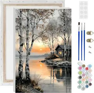 Lxmsja Lakeside Cabin Paint by Numbers Kit for Adults, Birch Trees Acrylic Paint by Numbers for Adults Beginner, DIY Craft Supplies Oil Painting Kits for Home Wall Decor 8x12 inch (Framed) Lxmsja Lakeside Cabin Paint by Numbers Kit for Adults, Birch Trees Acrylic Paint by Numbers for Adults Beginner, DIY Craft Supplies Oil Painting Kits for Home Wall Decor 8x12 inch (Framed)