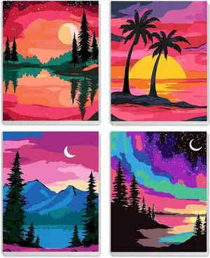 MXJSUA 4 Pack Moonlight Mountain Lake Framed Paint by Numbers Kit with Canvas for Adults Beginner, DIY Acrylic Oil Painting Kits with Brushes for Home Wall Decor Gift (8x10 inch) MXJSUA 4 Pack Moonlight Mountain Lake Framed Paint by Numbers Kit with Canvas for Adults Beginner, DIY Acrylic Oil Painting Kits with Brushes for Home Wall Decor Gift (8x10 inch)