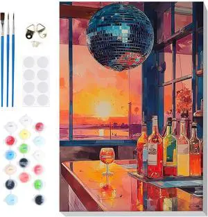 Bowetile Framed Paint by Numbers Vintage Cocktail Kit for Adults, Adults' Paint-by-Number Kits on Canvas, Painting by Numbers Bar, Acrylic Number Painting for Home Wall Decor, 8x12in Bowetile Framed Paint by Numbers Vintage Cocktail Kit for Adults, Adults' Paint-by-Number Kits on Canvas, Painting by Numbers Bar, Acrylic Number Painting for Home Wall Decor, 8x12in