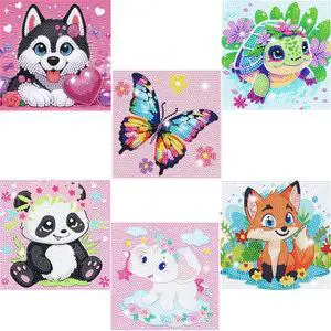 5DDIYART 6 Pack Small Diamond Painting Kits for Kids Beginners | 5D Gem Art by Number for Children Ages 6-8-12,Cute Animal Dog Fun DIY Dot Painting Set,Home Wall Decor 6x6 Inch 5DDIYART 6 Pack Small Diamond Painting Kits for Kids Beginners | 5D Gem Art by Number for Children Ages 6-8-12,Cute Animal Dog Fun DIY Dot Painting Set,Home Wall Decor 6x6 Inch