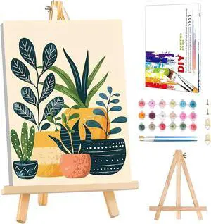 Plants Paint by Numbers Kit for Adults Beginner - Wooden Easel, Green Plant Paint by Numbers with Frame, Adult Painting by Number Kits on Canvas, Easy Oil Painting Arts Gift Wall Decor 8x12inch Plants Paint by Numbers Kit for Adults Beginner - Wooden Easel, Green Plant Paint by Numbers with Frame, Adult Painting by Number Kits on Canvas, Easy Oil Painting Arts Gift Wall Decor 8x12inch
