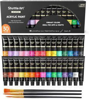 Shuttle Art Acrylic Paint Set, 30 x12ml Tubes Artist Quality Non Toxic Rich Pigments Colors Great for Kids Adults Professional Painting on Rocks Canvas Wood Clay Fabric Ceramic Crafts Shuttle Art Acrylic Paint Set, 30 x12ml Tubes Artist Quality Non Toxic Rich Pigments Colors Great for Kids Adults Professional Painting on Rocks Canvas Wood Clay Fabric Ceramic Crafts