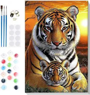 Bowetile Framed Paint by Numbers Tiger for Adults Beginners, Adults' Paint-by-Number Tiger Kits, Easy Adult Paint by Number Kits on Canvas, Acrylic Animals Number Painting for Home Decor, 8x12in Bowetile Framed Paint by Numbers Tiger for Adults Beginners, Adults' Paint-by-Number Tiger Kits, Easy Adult Paint by Number Kits on Canvas, Acrylic Animals Number Painting for Home Decor, 8x12in