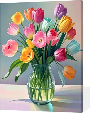ACANDYL Tulip Paint by Numbers Kit for Adults Beginner Flowers | Artist Color Paint by Numbers for Adults Painting by Number DIY Acrylic Oil Painting on Canvas Arts Craft Decor 16x20 Inch ACANDYL Tulip Paint by Numbers Kit for Adults Beginner Flowers | Artist Color Paint by Numbers for Adults Painting by Number DIY Acrylic Oil Painting on Canvas Arts Craft Decor 16x20 Inch