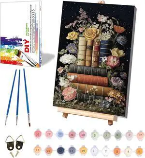 xackcme Book Paint by Numbers for Adults with Framed Canvas 8x12 inch | Flowers Paint by Number on Canvas, DIY Books Acrylic Oil Painting Kits with Brushes Wooden Easel for Home Wall Decor xackcme Book Paint by Numbers for Adults with Framed Canvas 8x12 inch | Flowers Paint by Number on Canvas, DIY Books Acrylic Oil Painting Kits with Brushes Wooden Easel for Home Wall Decor