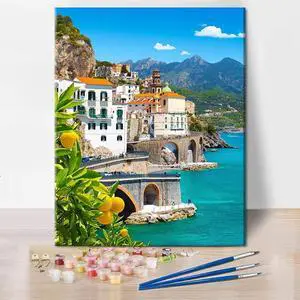 TUMOVO Amalfi Coast Paint by Numbers for Adults Beach Scene Kit | Amalfi Coast 16x20 inch canvas kit, paint by numbers for adults. Beautiful Italian coastal scenery, relaxing hobby TUMOVO Amalfi Coast Paint by Numbers for Adults Beach Scene Kit | Amalfi Coast 16x20 inch canvas kit, paint by numbers for adults. Beautiful Italian coastal scenery, relaxing hobby