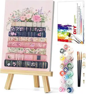 Gemozaic Book Framed Paint by Numbers Kit for Adults with Easel, 8x12 in | Floral Books Paint by Number for Adults, Small DIY Acrylic Pink Numbers Painting on Framed Canvas for Home, Wall Decor, Gift Gemozaic Book Framed Paint by Numbers Kit for Adults with Easel, 8x12 in | Floral Books Paint by Number for Adults, Small DIY Acrylic Pink Numbers Painting on Framed Canvas for Home, Wall Decor, Gift