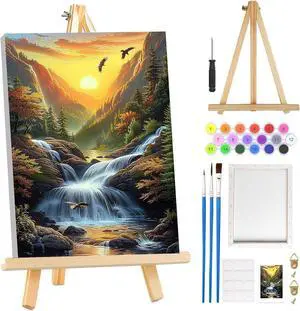 MOGTAA Landscape Paint by Numbers Kit for Adults Beginners with Frame, Sunset Adult Paint by Number Kits on Canvas with Easel, Easy DIY Oil Painting Kits for Home Decor, 8x12in MOGTAA Landscape Paint by Numbers Kit for Adults Beginners with Frame, Sunset Adult Paint by Number Kits on Canvas with Easel, Easy DIY Oil Painting Kits for Home Decor, 8x12in