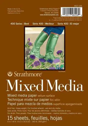 Strathmore 400 Series Tape Bound Mixed Media Pad, 140 lb. Vellum Paper, 6 X 8 inches, 15 Sheets (462-106) Strathmore 400 Series Tape Bound Mixed Media Pad, 140 lb. Vellum Paper, 6 X 8 inches, 15 Sheets (462-106)
