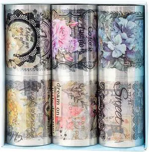 Vintage Floral Wide Washi Tape, 6 PET Rolls for Journaling Crafts | 6 wide PET rolls for journaling supplies, scrapbook supplies, junk journals, card making, DIY crafts and gift wrappin Vintage Floral Wide Washi Tape, 6 PET Rolls for Journaling Crafts | 6 wide PET rolls for journaling supplies, scrapbook supplies, junk journals, card making, DIY crafts and gift wrappin