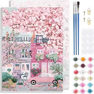 TLIOBLO Pink Landscape Paint by Numbers Kits with Frame for Adults Beginners, DIY Cherry Blossom Tree Painting by Numbers on Canvas for Home Wall Decor Gifts 20x30cm TLIOBLO Pink Landscape Paint by Numbers Kits with Frame for Adults Beginners, DIY Cherry Blossom Tree Painting by Numbers on Canvas for Home Wall Decor Gifts 20x30cm