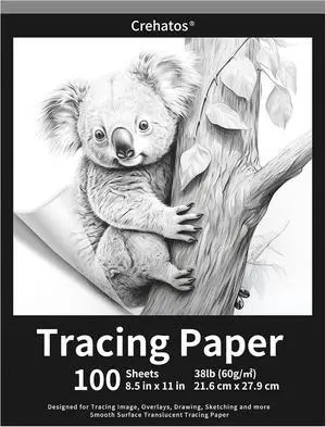 Crehatos 8.5" x 11" Tracing Paper, Translucent Tracing Pad, 100 Sheets 38lb/60gsm Vellum Art Paper | 38lb/60gsm Vellum Art Paper for Drawing, Sketching, Overlays Crehatos 8.5" x 11" Tracing Paper, Translucent Tracing Pad, 100 Sheets 38lb/60gsm Vellum Art Paper | 38lb/60gsm Vellum Art Paper for Drawing, Sketching, Overlays
