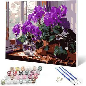 Auremi Purple Flower Paint by Number Kits with Framed, DIY Flower Paint by Number Canvas for Adults, Easy Acrylic in Canvas with Brushes for Decor 20x30cm Auremi Purple Flower Paint by Number Kits with Framed, DIY Flower Paint by Number Canvas for Adults, Easy Acrylic in Canvas with Brushes for Decor 20x30cm