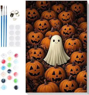 Bowetile Halloween Framed Paint by Numbers for Adults, Ghost Adults' Paint-by-Number Kits on Canvas, Easy Acrylic Pumpkin Number Painting Crafts Kits Halloween Gifts for Home Decor, 8x12in Bowetile Halloween Framed Paint by Numbers for Adults, Ghost Adults' Paint-by-Number Kits on Canvas, Easy Acrylic Pumpkin Number Painting Crafts Kits Halloween Gifts for Home Decor, 8x12in