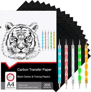 200 Sheets Black Carbon Paper for Tracing On Fabric | Carbon Paper for Tracing on Wood & Canvas, Tracing Paper for Drawing Sewing Patterns, 5 Stylus, A4 Size (9 X 13) Graphite Transfer Paper 200 Sheets Black Carbon Paper for Tracing On Fabric | Carbon Paper for Tracing on Wood & Canvas, Tracing Paper for Drawing Sewing Patterns, 5 Stylus, A4 Size (9 X 13) Graphite Transfer Paper