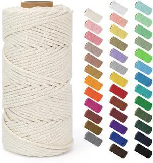 Macrame Cord 4mm x 109Yards (328Feet), Natural Cotton Macrame Rope - 4 Strands Twisted Macrame Cotton Cord for Wall Hanging, Plant Hangers, Crafts, Gift Wrapping and Wedding Decorations, Beige Macrame Cord 4mm x 109Yards (328Feet), Natural Cotton Macrame Rope - 4 Strands Twisted Macrame Cotton Cord for Wall Hanging, Plant Hangers, Crafts, Gift Wrapping and Wedding Decorations, Beige