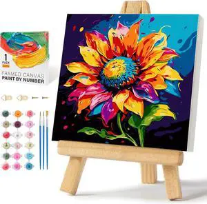 Offito Framed Paint by Numbers Kit for Adults Beginners, Colorful Sunflower | 10x10 Inch, without Easel, Easy DIY Acrylic Canvas Craft Kit with Frame, Home Decor, Stress Relief Relaxing Hobby Gift Offito Framed Paint by Numbers Kit for Adults Beginners, Colorful Sunflower | 10x10 Inch, without Easel, Easy DIY Acrylic Canvas Craft Kit with Frame, Home Decor, Stress Relief Relaxing Hobby Gift