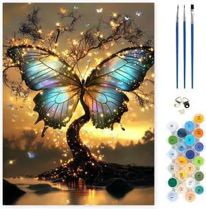 MEIYUDA Tree of Life Paint by Numbers Kit for Adults, Butterfly Paint by Numbers for Beginners, DIY Acrylic Oil Painting by Number on Canvas Without Frame for Home Wall Decor 12x16in MEIYUDA Tree of Life Paint by Numbers Kit for Adults, Butterfly Paint by Numbers for Beginners, DIY Acrylic Oil Painting by Number on Canvas Without Frame for Home Wall Decor 12x16in