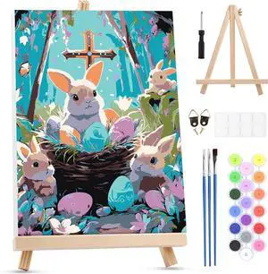 MXJSUA Easter Framed Paint by Numbers for Adults Beginners, Easy Adults' Paint-by-Number Kits on Canvas with Easel, Bunnies Acrylic Number Painting Crafts Kit Gifts for Home Decor, 8x12inch MXJSUA Easter Framed Paint by Numbers for Adults Beginners, Easy Adults' Paint-by-Number Kits on Canvas with Easel, Bunnies Acrylic Number Painting Crafts Kit Gifts for Home Decor, 8x12inch