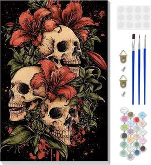 DOMROM Framed Paint by Numbers Kit for Adults Beginners, Halloween Skull Paint by Number Kit on Canvas, DIY Oil Painting Kits for Home Wall Decor Gift 8x12in DOMROM Framed Paint by Numbers Kit for Adults Beginners, Halloween Skull Paint by Number Kit on Canvas, DIY Oil Painting Kits for Home Wall Decor Gift 8x12in