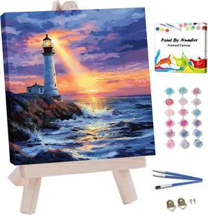 JUJUHOOD Sunset Lighthous Framed Paint by Numbers Kit for Adults Beginner & Kids Ages 8-12,Seaside Paint by Number Without Easel,Paint by Numbers for Gift Home Wall Decor (10x10Inch) JUJUHOOD Sunset Lighthous Framed Paint by Numbers Kit for Adults Beginner & Kids Ages 8-12,Seaside Paint by Number Without Easel,Paint by Numbers for Gift Home Wall Decor (10x10Inch)