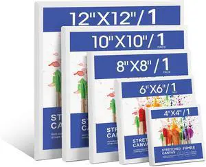 FUMILE Stretched Canvas for Painting Multi 5 Pack Square Canvas 4x4, 6x6, 8x8, 10x10, 12x12(1 of Each), Cotton Primed Acid Free Blank Canvases for Oil Paint, Acrylic Paint, Gouache and Tempera. FUMILE Stretched Canvas for Painting Multi 5 Pack Square Canvas 4x4, 6x6, 8x8, 10x10, 12x12(1 of Each), Cotton Primed Acid Free Blank Canvases for Oil Paint, Acrylic Paint, Gouache and Tempera.