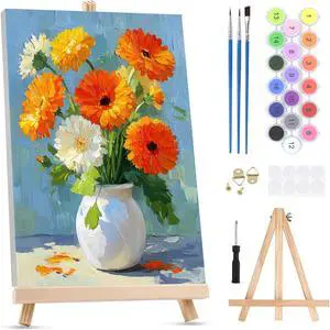 KEYIFA Paint by Numbers for Adults on Framed Canvas - with Wooden Easel, Gerbera Daisy Painting by Number Kit for Beginners, DIY Flowers Acrylic Oil Painting for Home Wall Decor (8x12 inch) KEYIFA Paint by Numbers for Adults on Framed Canvas - with Wooden Easel, Gerbera Daisy Painting by Number Kit for Beginners, DIY Flowers Acrylic Oil Painting for Home Wall Decor (8x12 inch)