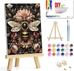Yunruily Adult Paint by Numbers with Framed - Paint by Number kit for Adults,Vintage Bee Paint by Number Adult with Wooden Easel for Home Wall Decor 8X12inch Yunruily Adult Paint by Numbers with Framed - Paint by Number kit for Adults,Vintage Bee Paint by Number Adult with Wooden Easel for Home Wall Decor 8X12inch
